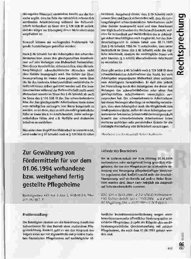 Vorschauseite 1: Zur Gewährung von Fördermitteln für vor dem 01.06.1994 vorhandene bzw. weitgehend fertig gestellte Pflegeheime