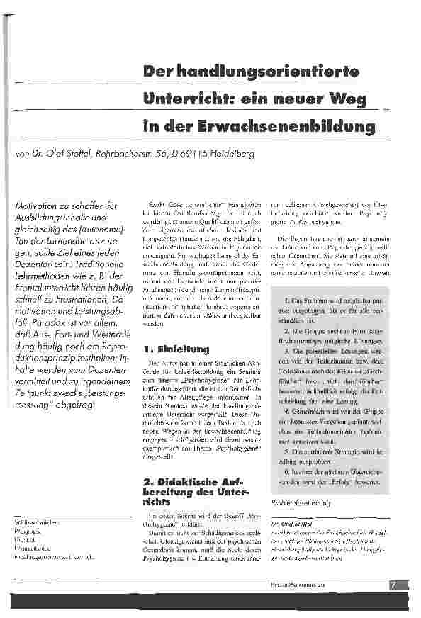 Vorschauseite 1: Der handlungsorientierte Unterricht: Ein neuer Weg in der Erwachsenenbildung