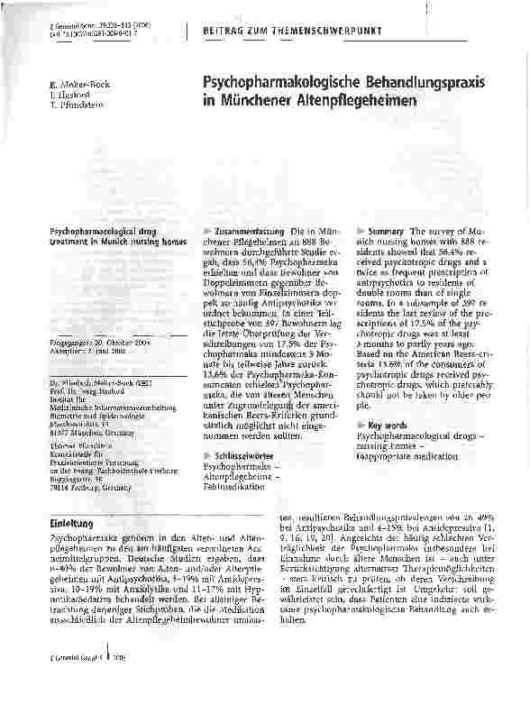 Vorschauseite 1: Psychopharmakologische Behandlungspraxis in Münchener Altenpflegeheimen
