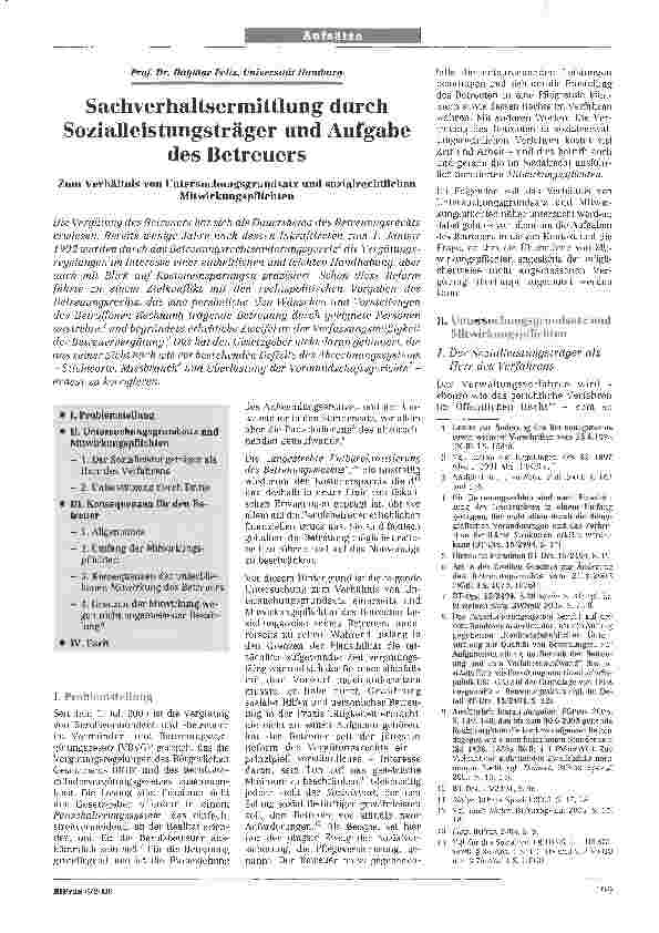 Vorschauseite 1: Sachverhaltsermittlung durch Sozialleistungsträger und Aufgabe des Betreuers