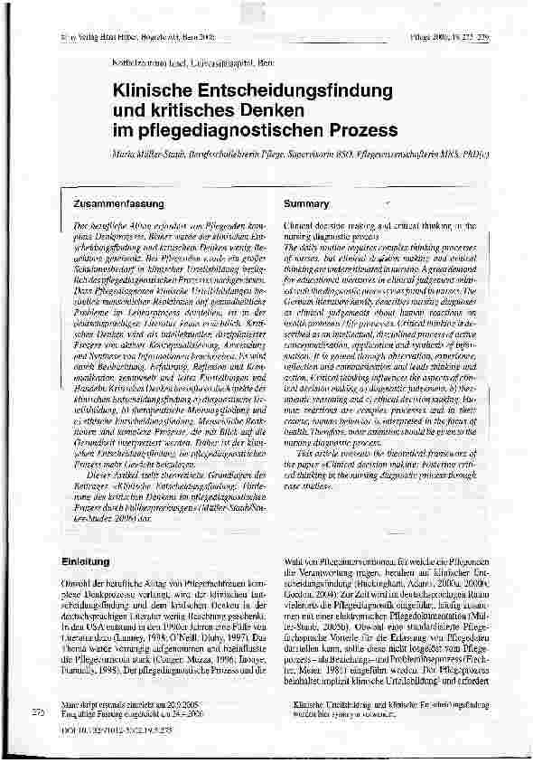 Vorschauseite 1: Klinische Entscheidungsfindung und kritisches Denkenim pflegediagnostischen Prozess