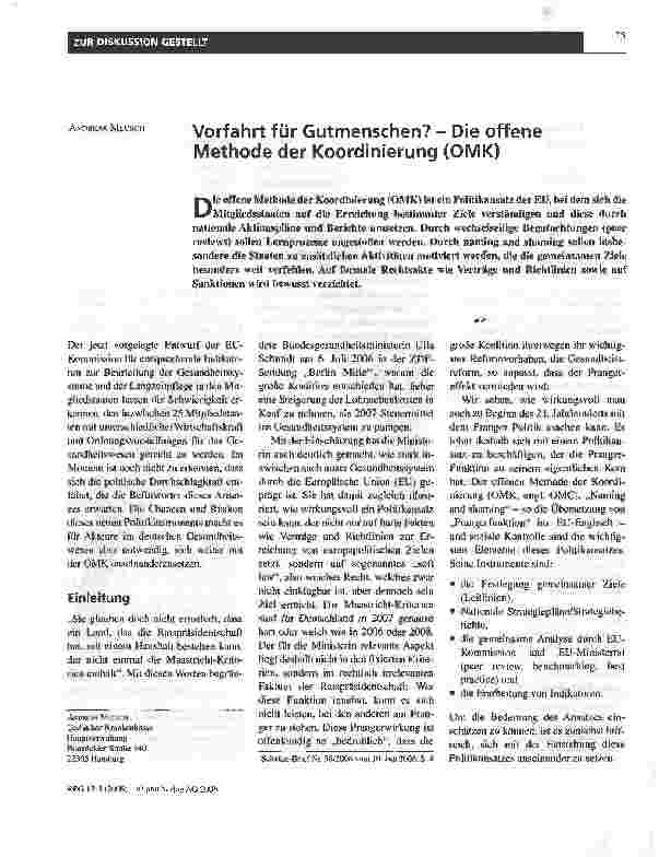 Vorschauseite 1: Vorfahrt für Gutmenschen? - Die offene Methode der Koordinierung (OMK)