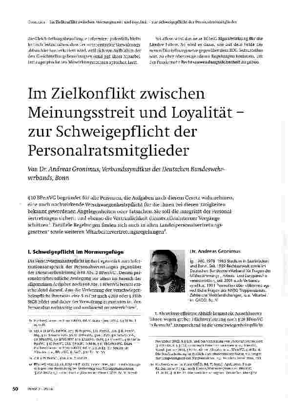 Vorschauseite 1: Im Zielkonflikt zwischen Meinungsstreit und Loyalität zur Schweigepflicht der Personalratsmitglieder