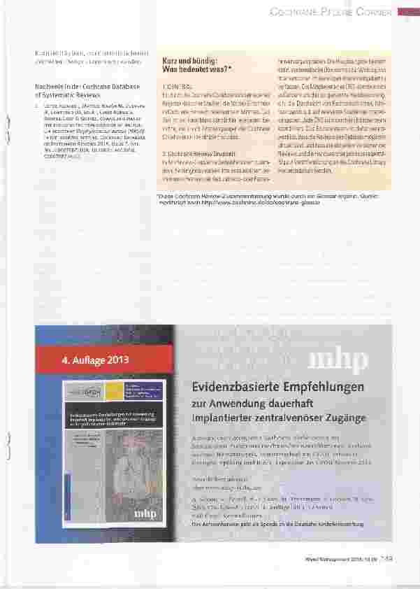 Vorschauseite 2: Cochrane Pflege Corner Handschuhe, Kittel und Masken zur Reduktion der Übertragung von methicillinresistentem Staphylococcus aureus (MRSA) im Krankenhaus