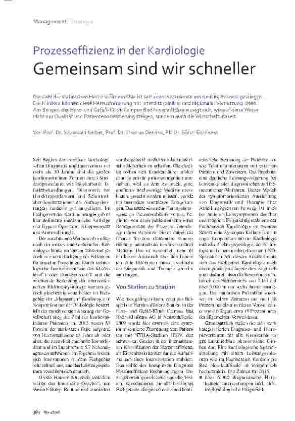 Vorschauseite 1: Prozesseffizienz in der Kardiologie Gemeinsam sind wir schneller