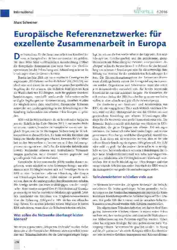 Vorschauseite 1: Europäische Referenznetzwerke: exzellente Zusammenarbeit in Europa