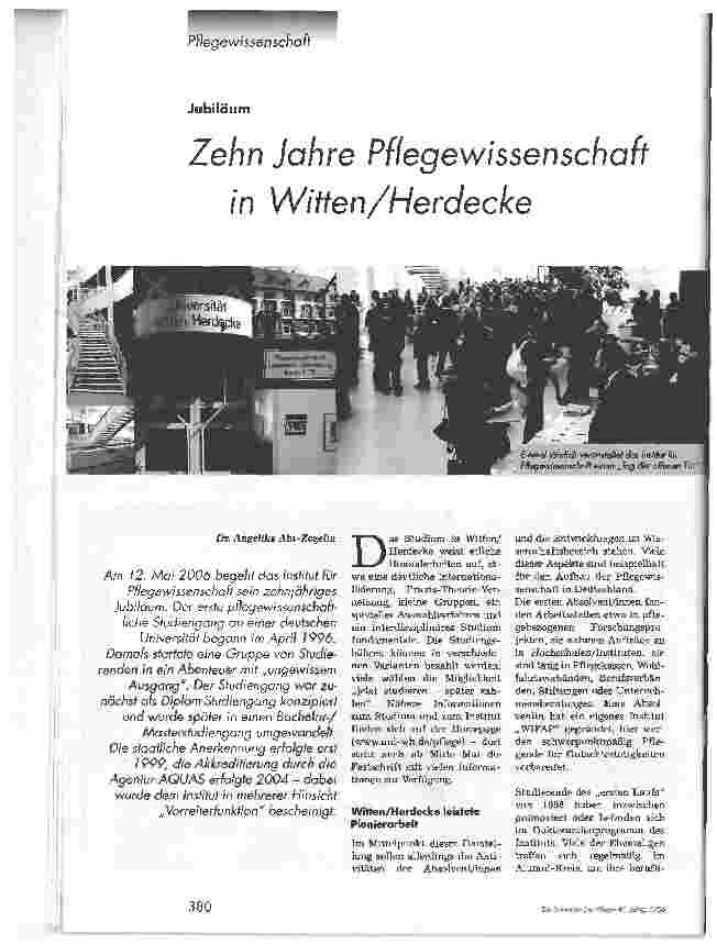Vorschauseite 1: Zehn Jahre Pflegewissenschaft in Witten/Herdecke
