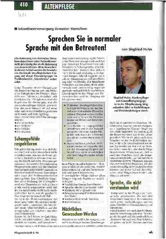Vorschauseite 1: Sprechen Sie in normaler Sprache mit den Betreuten! Inkontinenzversorgung dementer Menschen