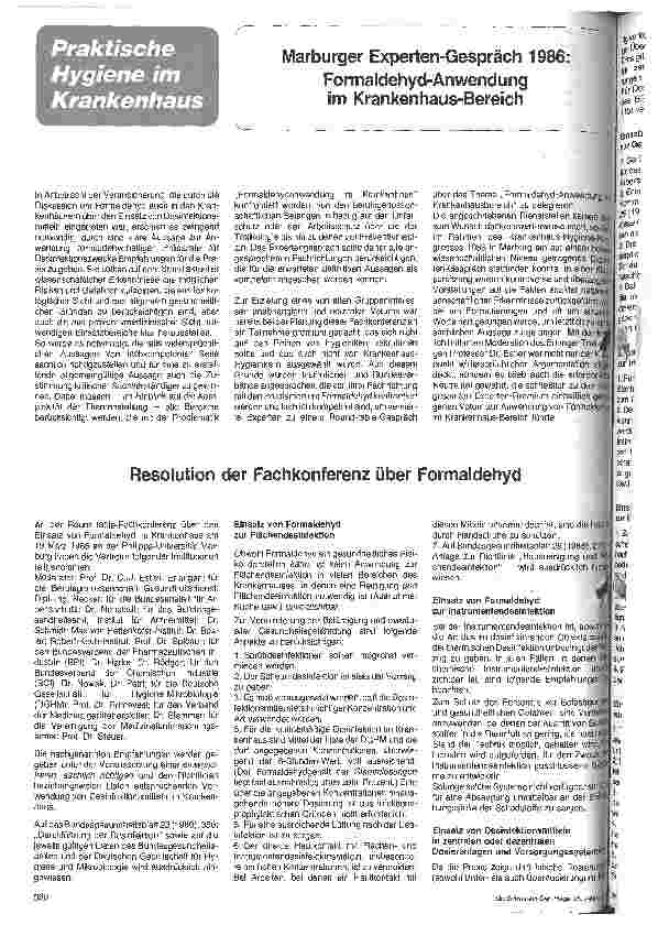 Vorschauseite 1: Formaldehyd - Anwendung im Krankenhaus