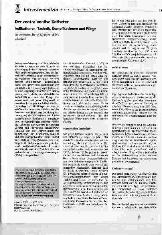 Vorschauseite 1: Der zentralvenöse KatheterIndikationen, Technik, Komplikationen und Pflege
