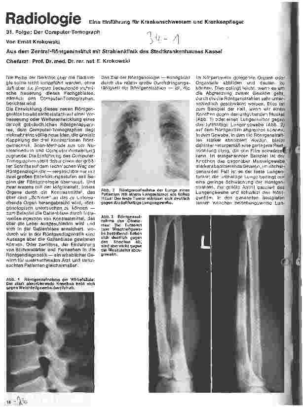 Vorschauseite 1: Radiologie Eine Einführung für Krankenschwestern u. Krankenpfleger 31. Folge: Der Computer-Tomograph
