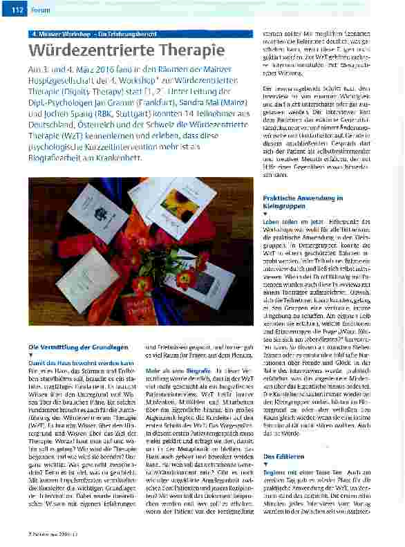 Vorschauseite 1: 4. Mainzer Workshop - Ein Erfahrungsbericht Würdezentrierte Therapie
