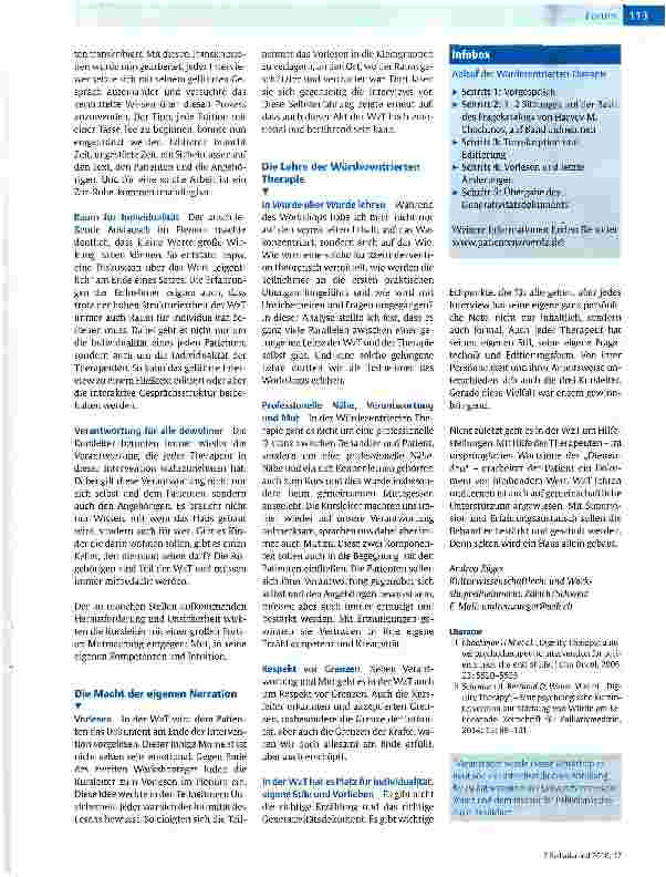 Vorschauseite 2: 4. Mainzer Workshop - Ein Erfahrungsbericht Würdezentrierte Therapie
