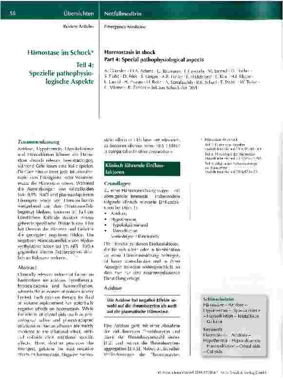 Vorschauseite 1: Hämostase im Schock Teil 4: Spezielle pathophysiologische Aspekte