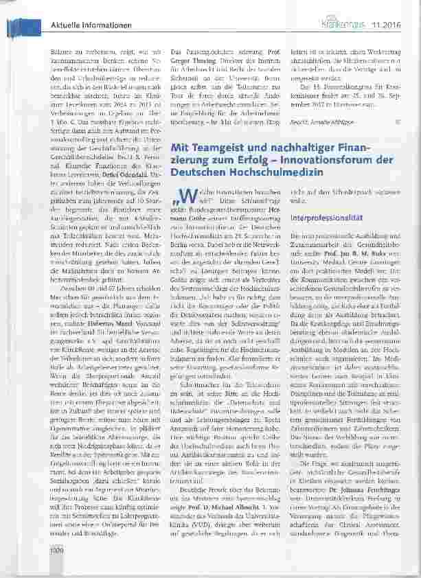 Vorschauseite 4: Kongressberichte 12. Personalkongress der Krankenhäuser 2016: Zukunft gestalten durch Personalmanagement