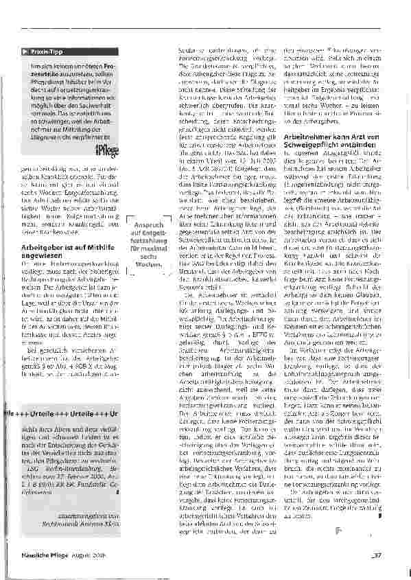 Vorschauseite 2: Arbeitsrecht: Entgeltfortzahlung im KrankheitsfallBeweislast liegt beim Arbeitgeber