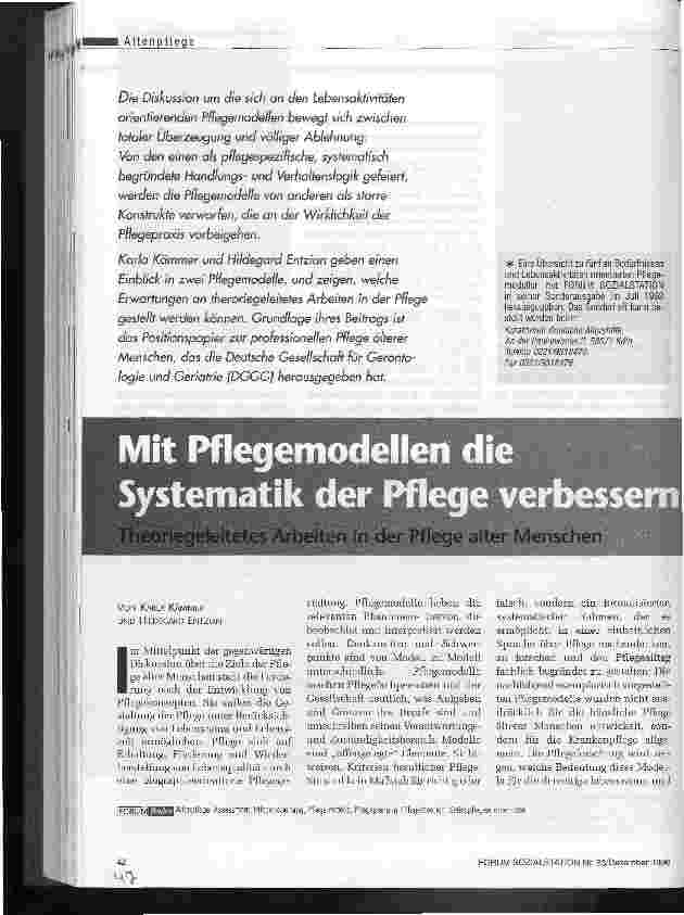 Vorschauseite 1: Mit Pflegemodellen die Systematik der Pflege verbessern Theoriegeleitetes Arbeiten in der Pflege alter Menschen