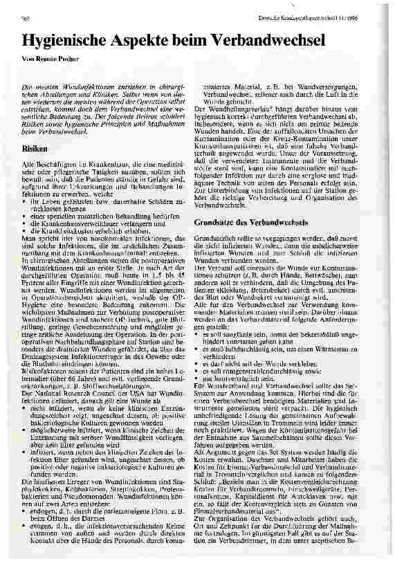Vorschauseite 1: Hygienische Aspekte beim Verbandwechsel