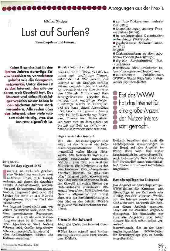 Vorschauseite 1: Lust auf Surfen? Krankenpflege und Internet