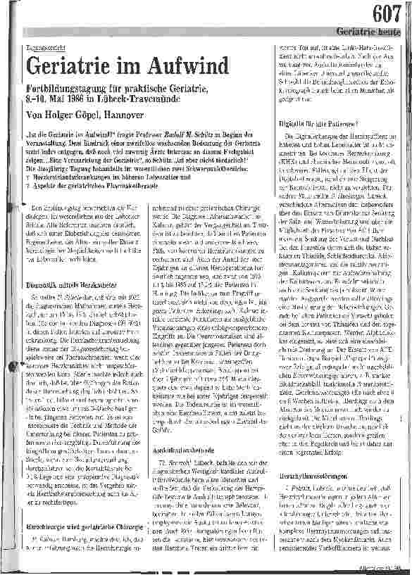 Vorschauseite 1: Geriatrie im Aufwind / Fortbildungstagung für praktische Geriatrie 08.-10.05.86 in Lübeck