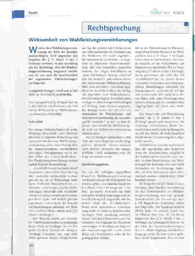 Vorschauseite 1: Wirksamkeit von Wahlleistungsvereinbarungen