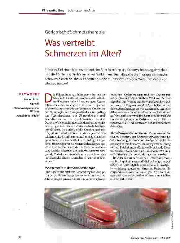 Vorschauseite 1: Geriatrische Schmerztherapie Was vertreibt Schmerzen im Alter?