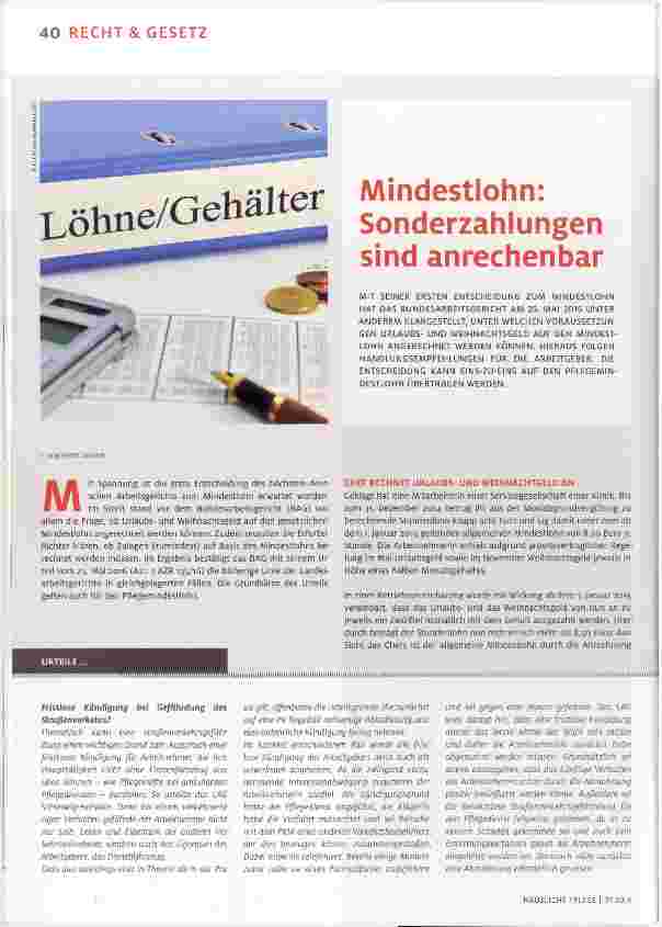 Vorschauseite 1: Mindestlohn: Sonderzahlungen sind anrechenbar