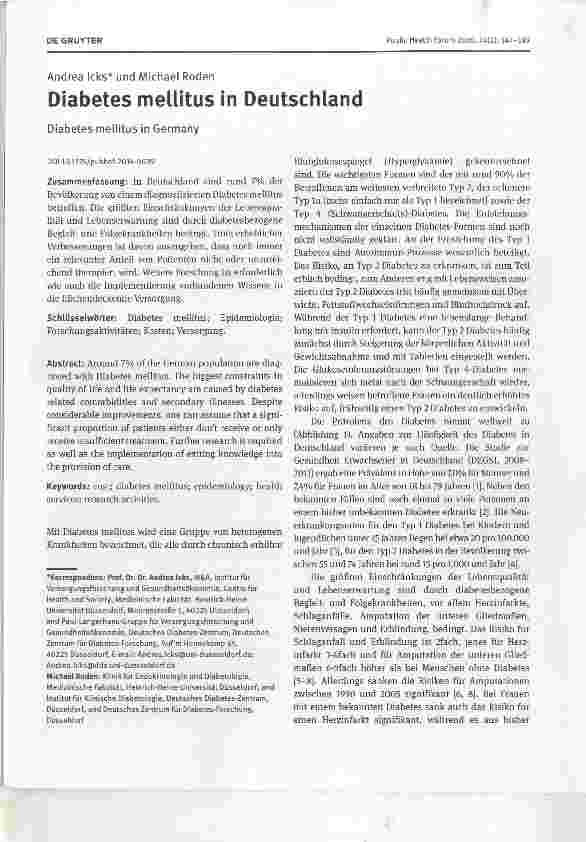 Vorschauseite 1: Diabetes mellitus in Deutschland