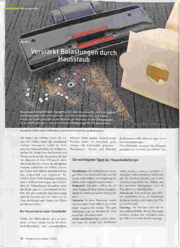 Vorschauseite 1: Verstärkte Belastung durch Hausstaub