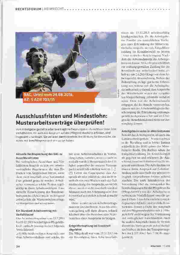 Vorschauseite 1: Ausschlussfristen und Mindestlohn: Musterarbeitsverträge überprüfen!