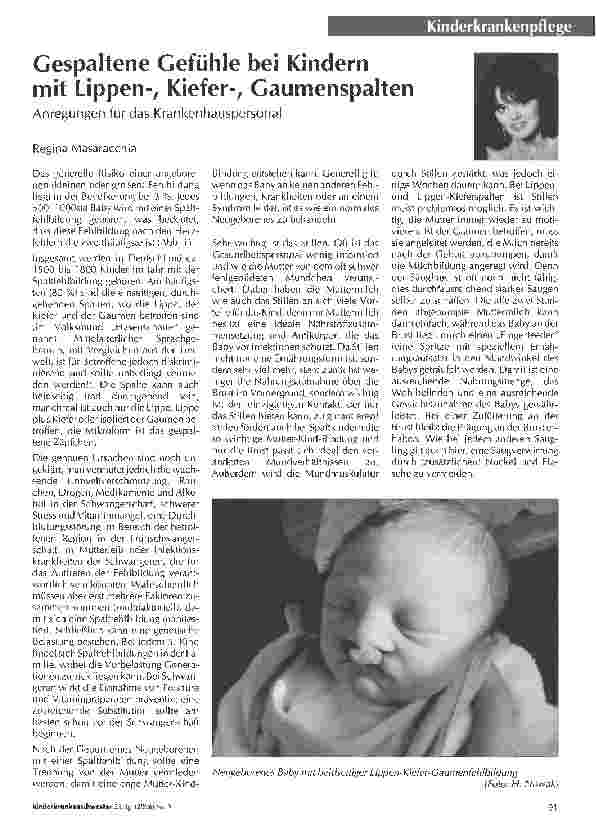 Vorschauseite 1: Gespaltene Gefühle bei Kindern mit Lippen-, Kiefer-, GaumenspaltenAnregungen für das Krankenhauspersonal