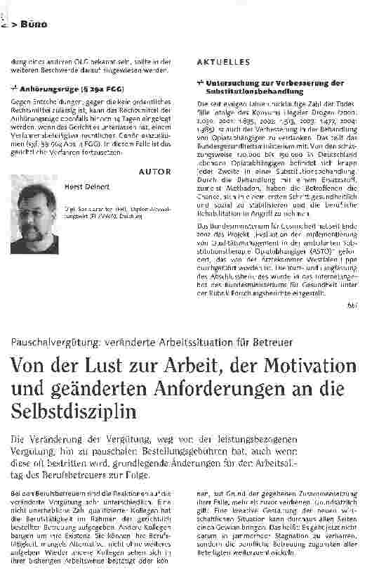Vorschauseite 1: Pauschalvergütung: veränderte Arbeitssituation für BetreuerVon der Lust zur Arbeit, der Motivation und geänderten Anforderungen an die Selbstdisziplin