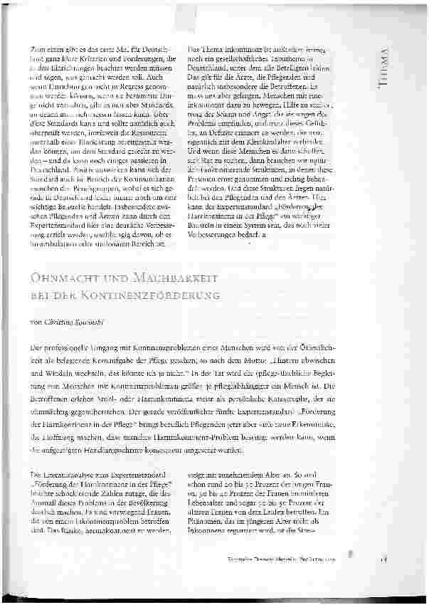 Vorschauseite 1: OHNMACHT UND MACHBARKEIT BEI DER KONTINENZFÖRDERUNG