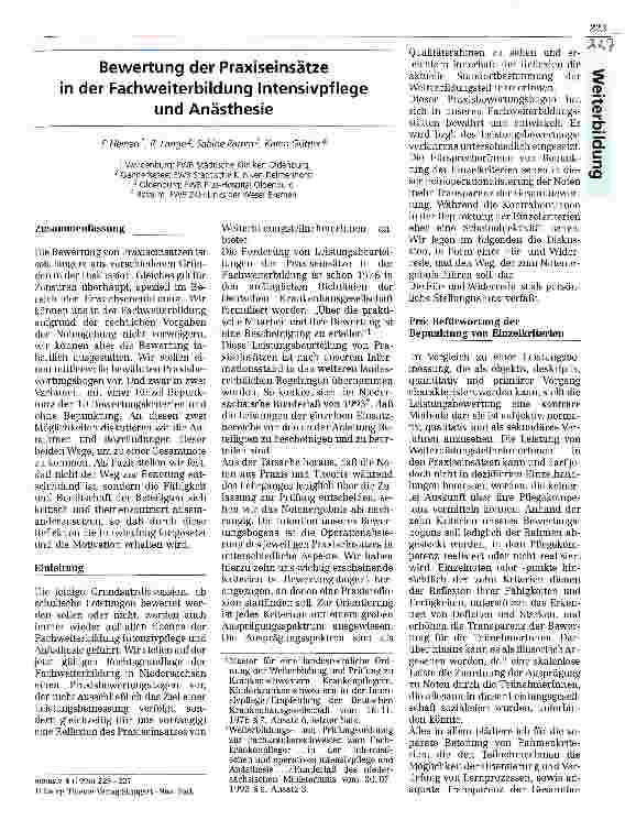 Vorschauseite 1: Bewertung der Praxiseinsätze in der Fachweiterbildung Intensivpflege und Anästhesie