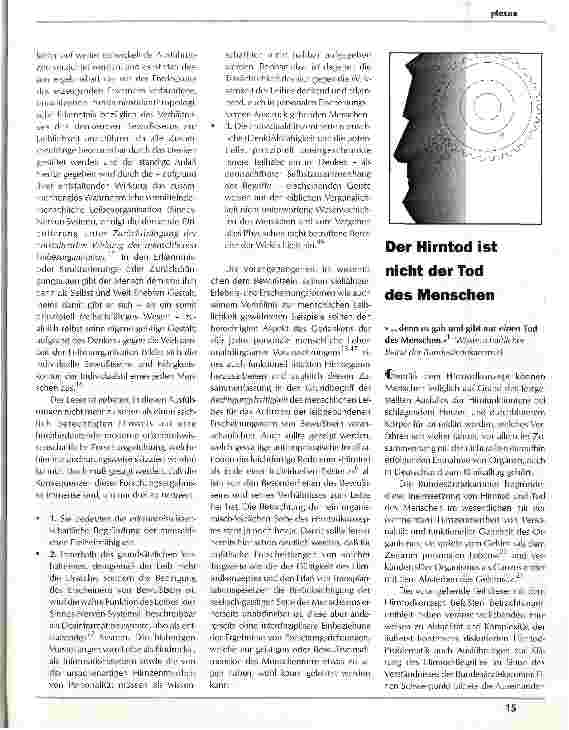 Vorschauseite 4: Der Hirntod - Tod eines Menschen? Zur Kritik der Vorverlegung des Todeszeitpunktes Hirnotd, Bewußtsein und Leiblichkeit