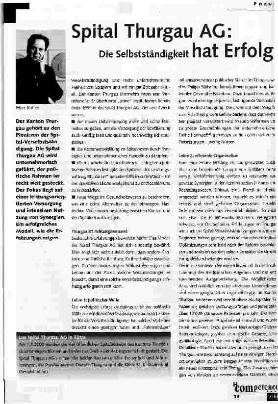 Vorschauseite 1: Spital Thurgau AG:Die Selbstständigkeit hat Erfolg