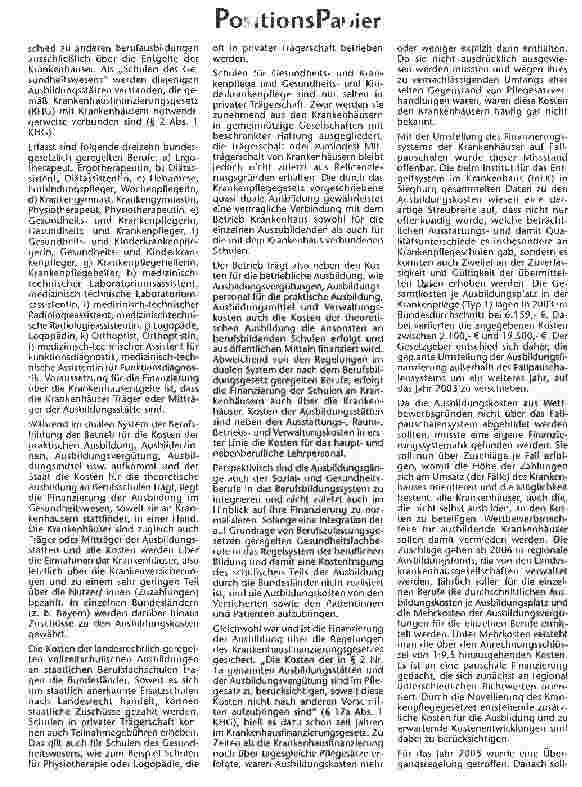Vorschauseite 2: Positionspapier - Ausbildungsfinanzierung und Qualitätsstandards in den Pflegefachberufen