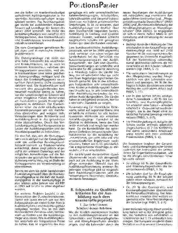 Vorschauseite 3: Positionspapier - Ausbildungsfinanzierung und Qualitätsstandards in den Pflegefachberufen