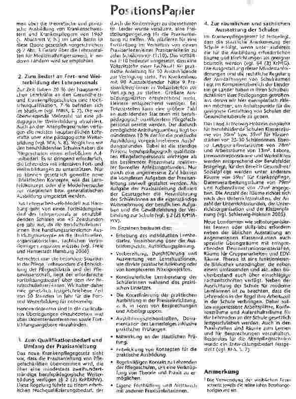 Vorschauseite 4: Positionspapier - Ausbildungsfinanzierung und Qualitätsstandards in den Pflegefachberufen