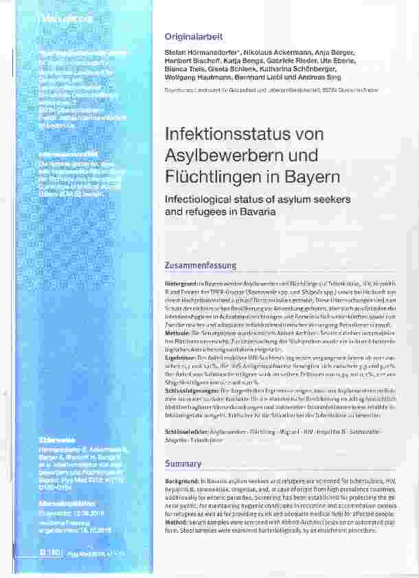 Vorschauseite 1: Infektionsstatus von Asylbewerbern und Flüchtlingen in Bayern