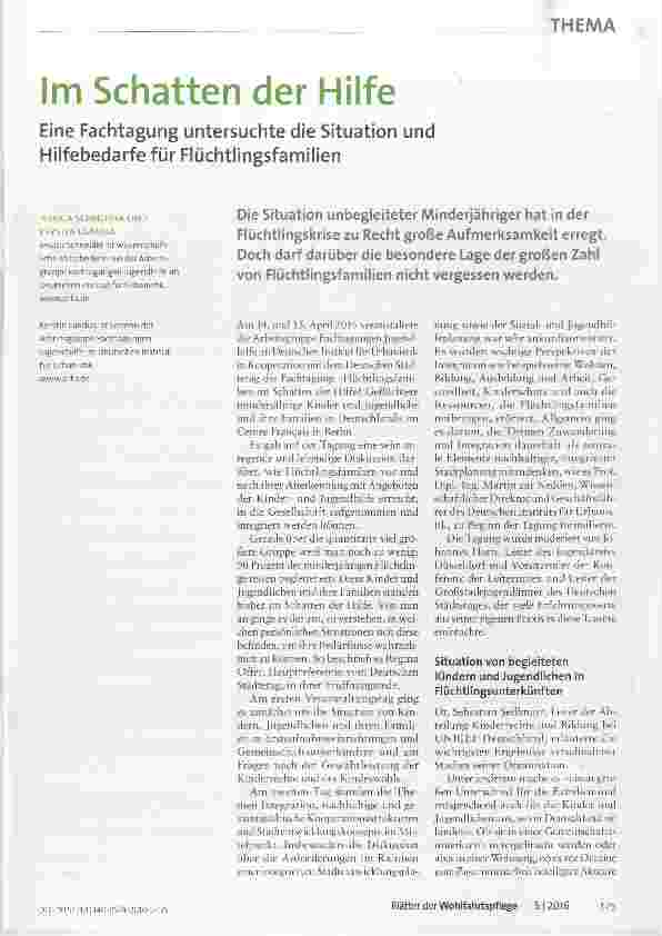 Vorschauseite 1: Im Schatten der Hilfe Eine Fachtagung untersuchte die Situation und Hilfebedarfe für Flüchtlingsfamilien