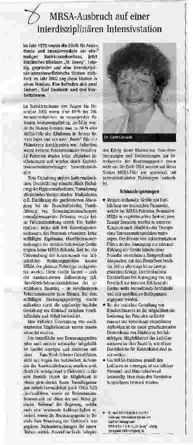 Vorschauseite 1: MRSA-Ausbruch auf einer interdisziplinären Intensivstation