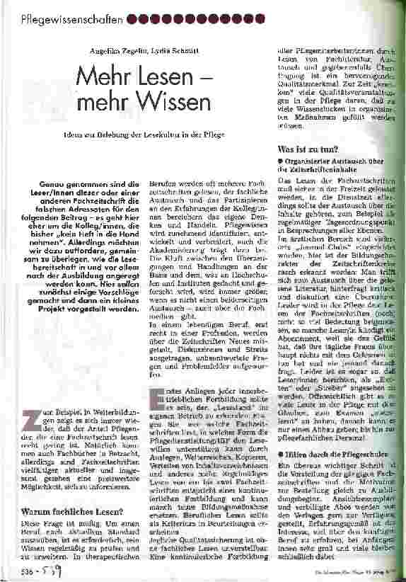 Vorschauseite 1: Mehr Lesen - mehr Wissen Ideen zur Belebung der Lesekultur in der Pflege