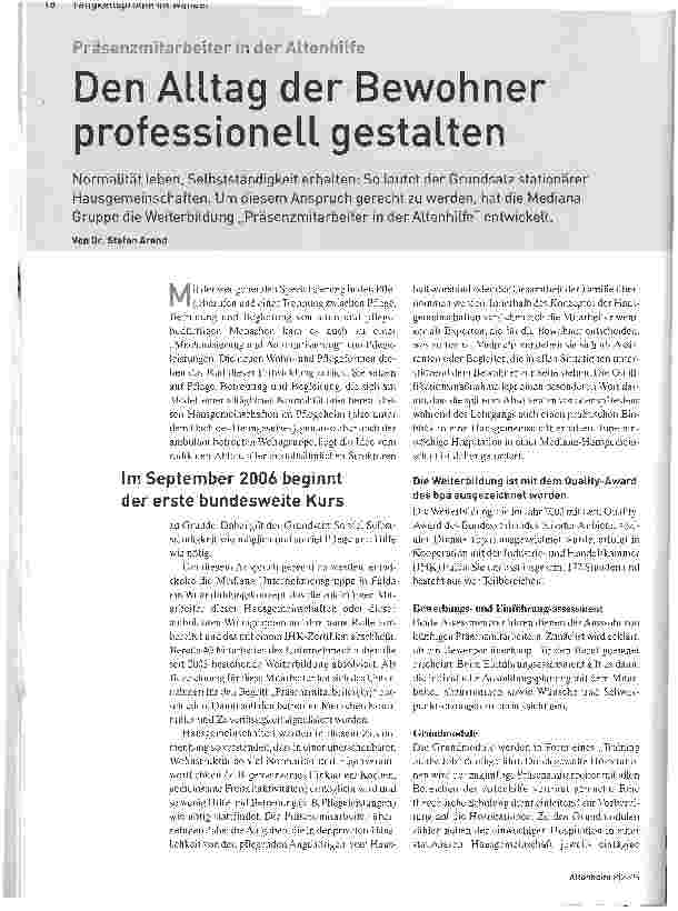 Vorschauseite 1: Präsenzmitarbeiter in der AltenhilfeDen Alltag der Bewohner professionell gestalten