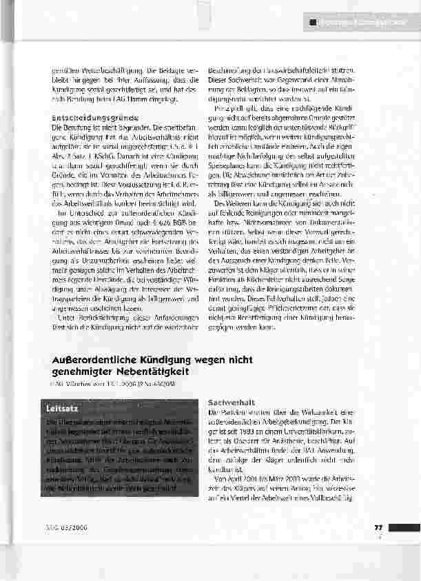 Vorschauseite 2: Verhaltensbedingte Kündigung des Küchenleiters einer Senioreneinrichtung