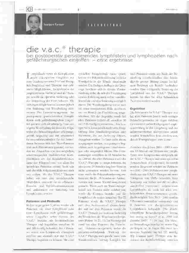 Vorschauseite 1: Die V. A. C. Therapie bei postoperativ persistierenden Lymphfisteln und Lymphozelen nach gefäßchirurgischen Eingriffen - erste Ergebnisse