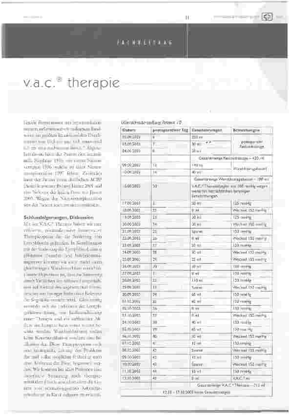 Vorschauseite 4: Die V. A. C. Therapie bei postoperativ persistierenden Lymphfisteln und Lymphozelen nach gefäßchirurgischen Eingriffen - erste Ergebnisse