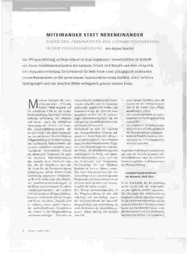 Vorschauseite 1: MITEINANDER STATT NEBENEINANDERPERSPEKTIVEN DER LERNORTKOOPERATION IN DER PFLEGEAUSBILDUNG