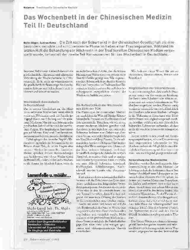 Vorschauseite 1: Das Wochenbett in der Chinesischen Medizin Teil II: Deutschland