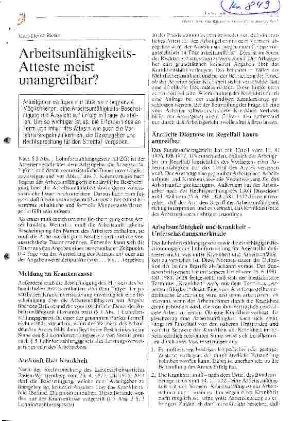 Vorschauseite 1: Arbeitsunfähigkeits- Atteste meist unangreifbar